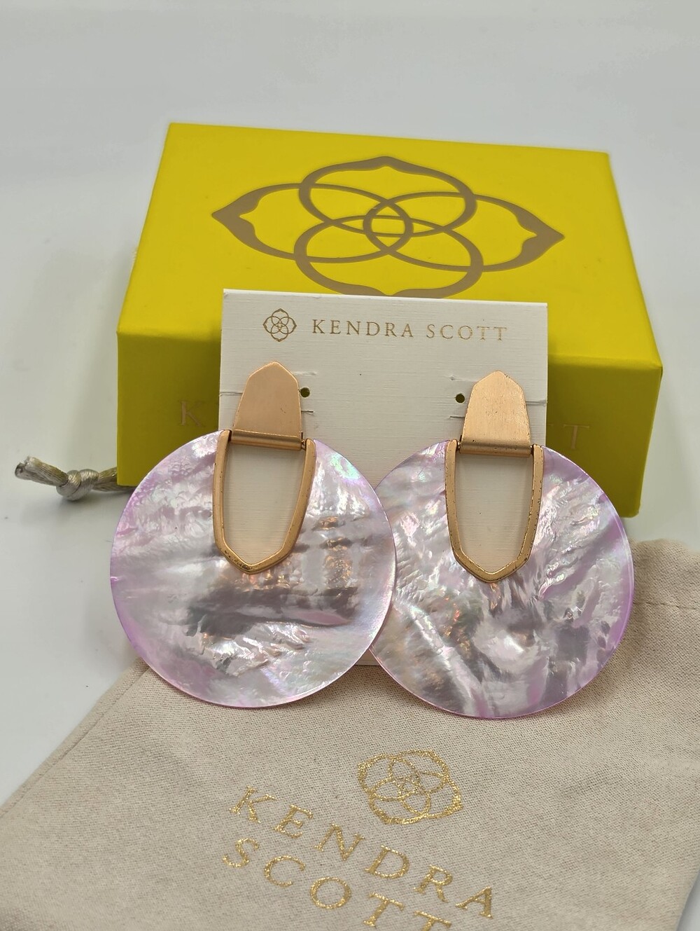 Kendra Scott Diane Statement Earrings Gold Blush Pink Mother of Pearl